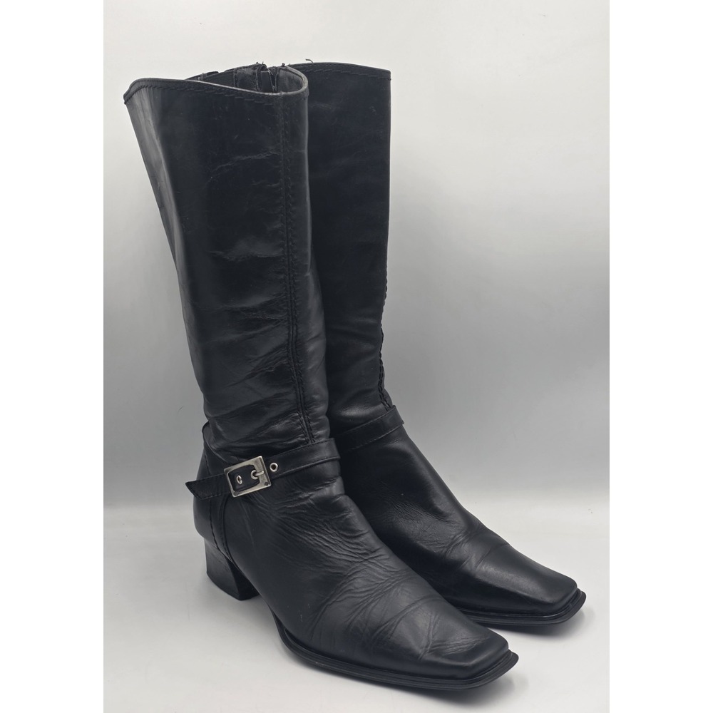 Relaxshoe Italy Harness Boots Women's EU 37 US 6.5 Black Leather Silver Buckle